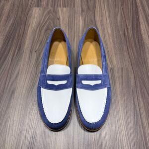 NIB J.M. Weston 180 Blue & White Penny Loafers Size 9US / 8UK